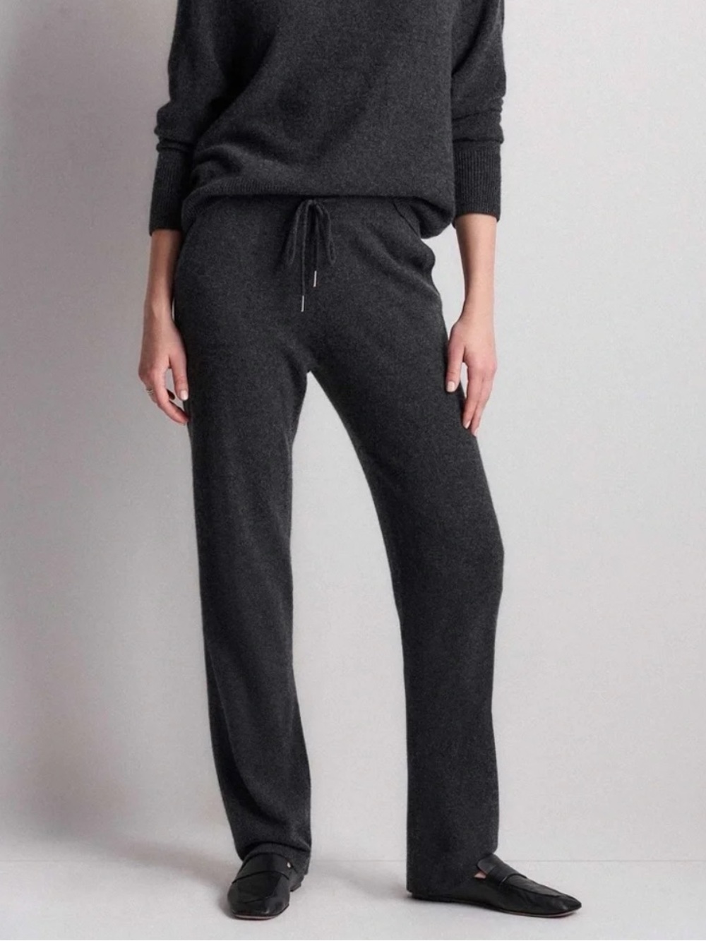 Quince Mongolian Cashmere Straight Leg Pants Small Heather Charcoal Gray Cozy